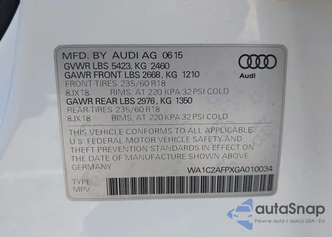 2016 Audi Q5 2.0T Premium from USA, damaged, VIN WA1C2AFPXGA010034